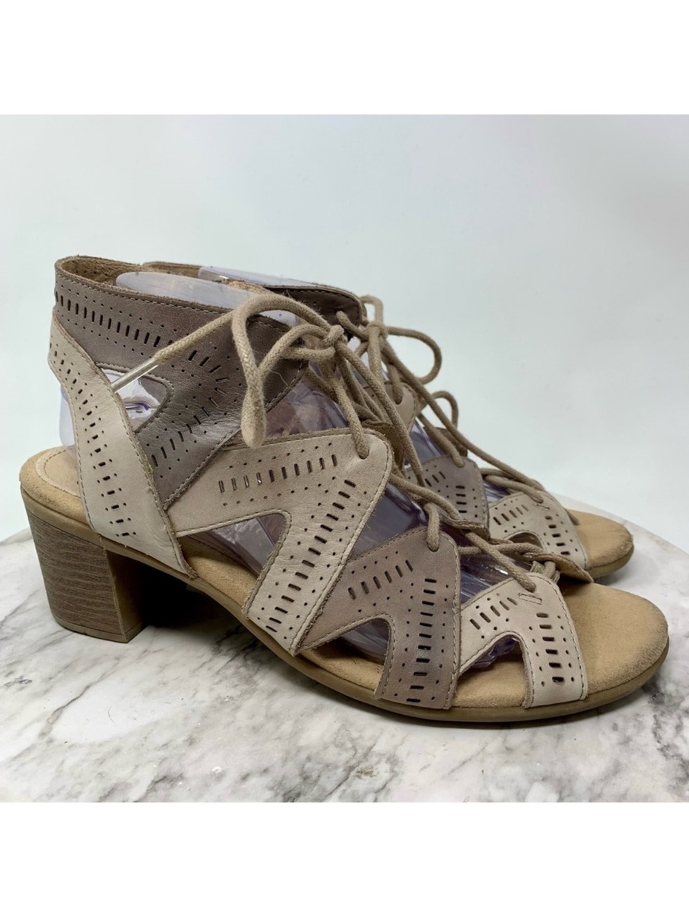 Earth Steph Mali Lace Up Taupe Leather Comfort Sandals 10 Boho Classic Edgy